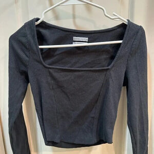 Black long sleeved urban outfitters square neck crop top
